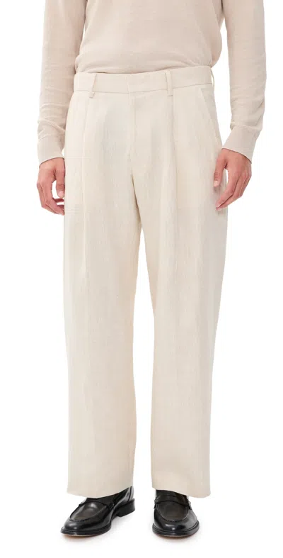 Nn07 Kaye Cotton Relaxed Pleated Trousers Ivory In Neutral