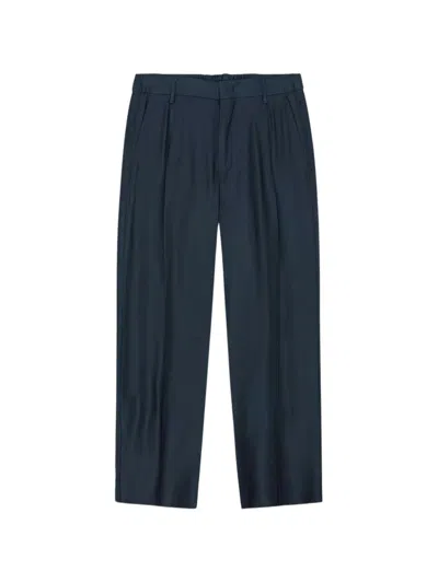 Nn07 Kay 10037 Straight-leg Pleated Woven Trousers In Blue