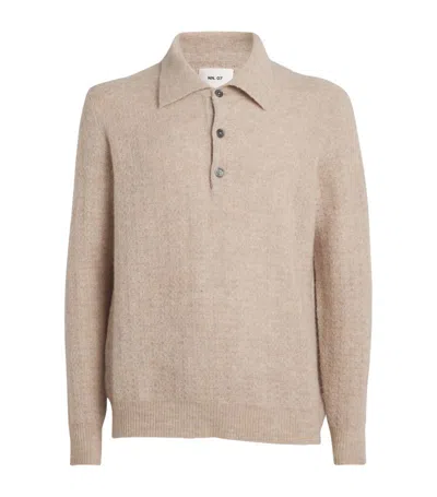 Nn07 Knitted Alfiel Polo Shirt In Nature Mel