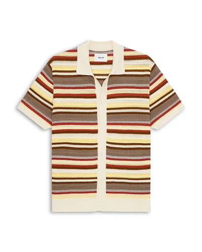 Nn07 Lars 60019 Camp-collar Striped Organic Cotton Shirt In Brown