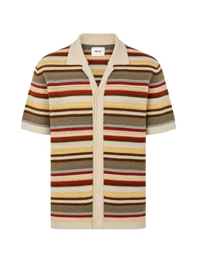 Nn07 Lars 60019 Camp-collar Striped Organic Cotton Shirt In Brown