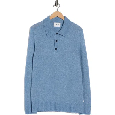 Nn07 Lee 6598 Long Sleeve Wool Blend Polo Sweater In Blue