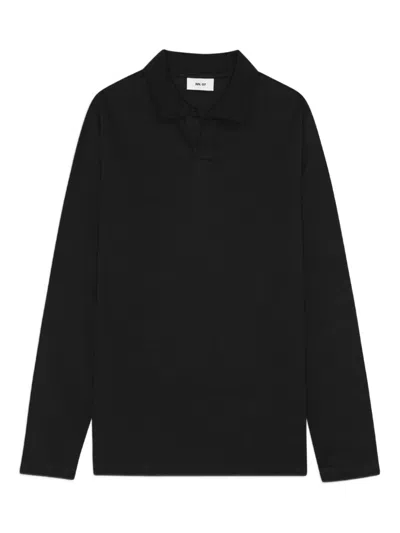 Nn07 Long-sleeve Polo-collar T-shirt In Black