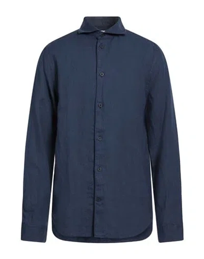Nn07 Man Shirt Navy Size Xl Linen In Blue