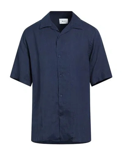 Nn07 Man Shirt Navy Size Xxl Linen In Blue