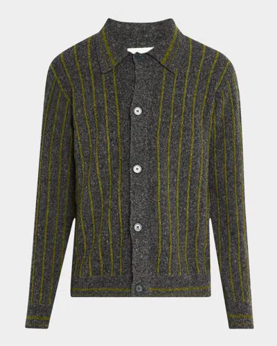 Nn07 Men's Darren Boucle Polo Cardigan In Medium Grey Mel