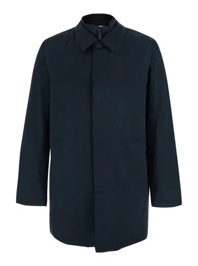 Nn07 Nn.07 Men's High-collar Nylon Jacket With Zip & Snap Front In Blu