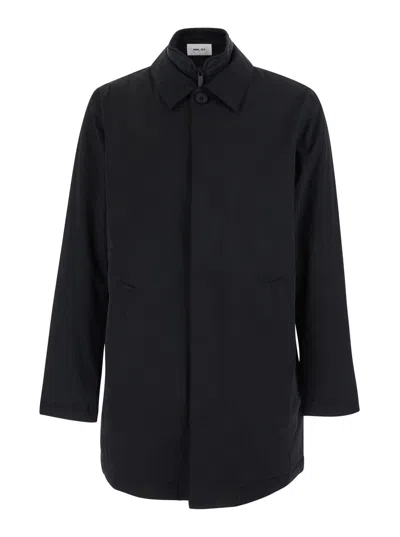 Nn07 Nn.07 Men's High-collar Piped Side Pocket Nylon Jacket With Front Zip In Black