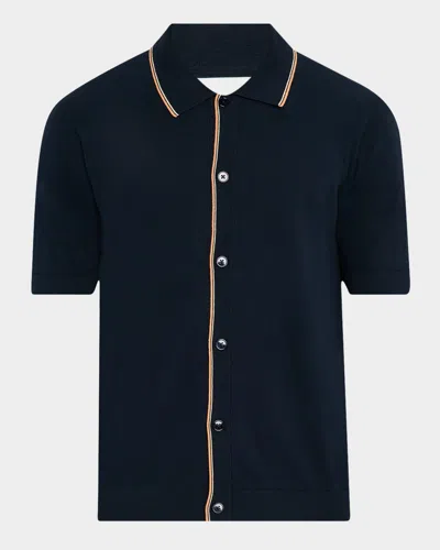 Nn07 Men's Nolan Knit Button-down Shirt In Blue