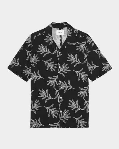Nn07 Men's Ole Foliage-print Camp Shirt