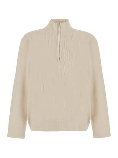 Nn07 Nn.07 Men's Zip-up High-collar Sweater With Straight Hem In White