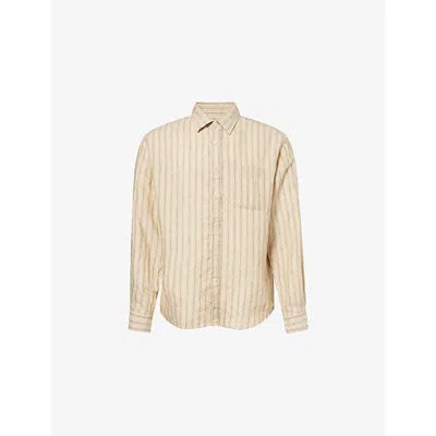 Nn07 Mens Black Stripe Deon Striped Linen Shirt In Multi