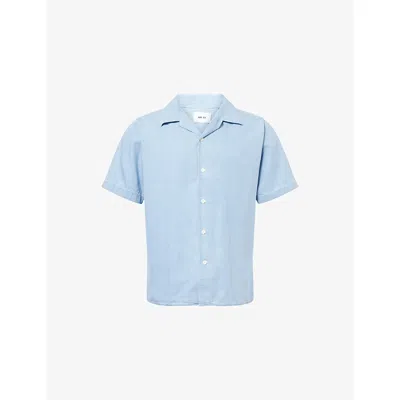 Nn07 Mens Bleach Indigo Julio Short-sleeve Cotton-twill Shirt In Blue