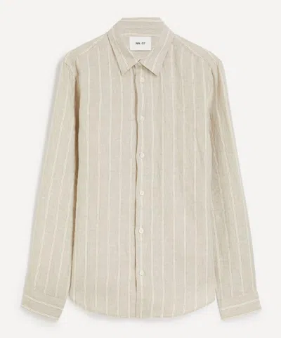Nn07 Mens Enzo Striped Linen Shirt In Neutral