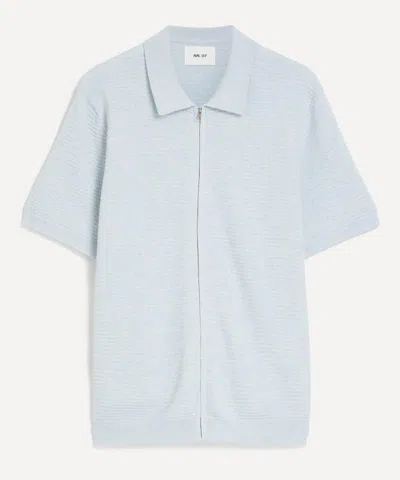 Nn07 Mens Gustav Horizontal Cotton Polo In Blue