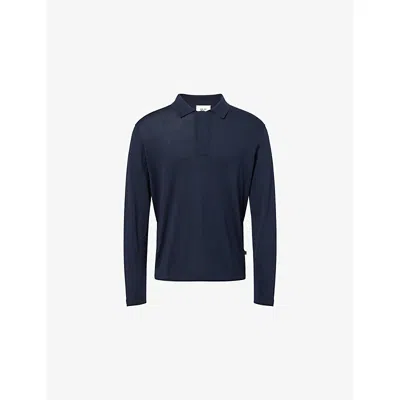 Nn07 Mens Navy Sammy Cotton And Silk-blend Polo Top In Blue