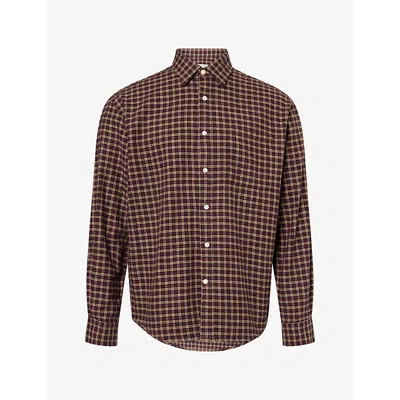 Nn07 Mens  Deon Check Cotton Shirt In Bordeaux Check