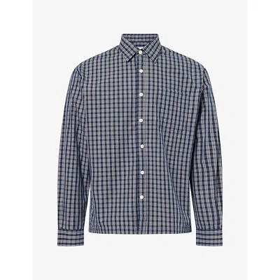 Nn07 Mens  Deon Check Cotton Shirt In Navy Check