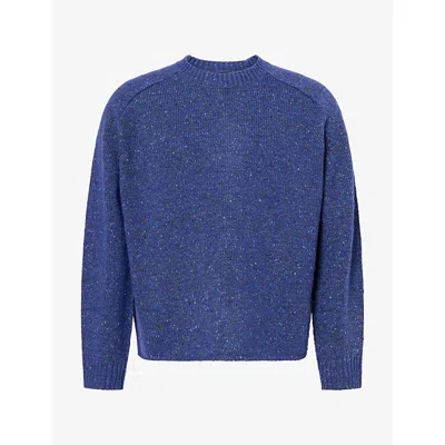 Nn07 Mens  Jim Crew Neck Melange Wool-blend Knit Jumper In Blue Ignition