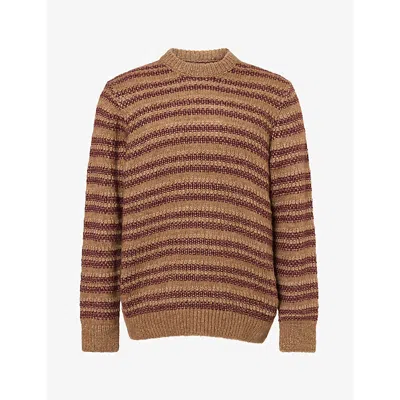 Nn07 Mens  Noah Stripe Crew Neck Knit Jumper In Desert Khaki
