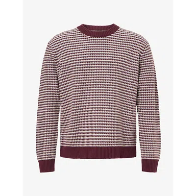 Nn07 Mens  Russell Stripe Crew Neck Wool-blend Knit Jumper In Winetasting