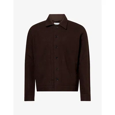 Nn07 Mens Reed Button Wool Shirt Deep Truffle In Burgundy