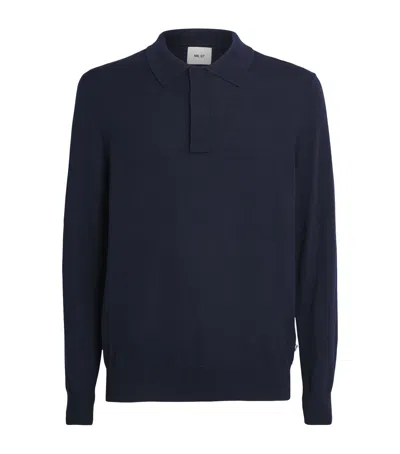 Nn07 Sammy 60047 Cotton And Silk-blend Polo Shirt In Blue