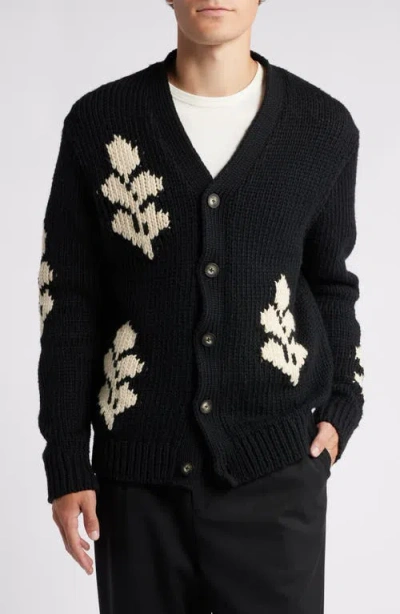 Nn07 Mika 6620 Leaf Intarsia Cardigan In Black