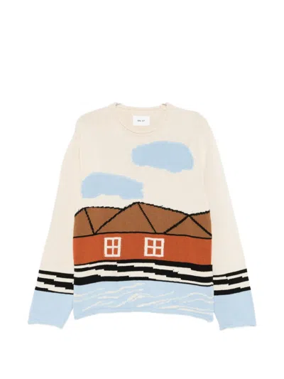 Nn07 Mikkel House-graphic Crew-neck Sweater In Brown