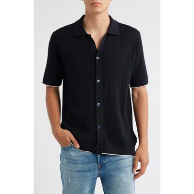 Nn07 Nalo 6561 Short Sleeve Knit Cotton Button-up Shirt In Black