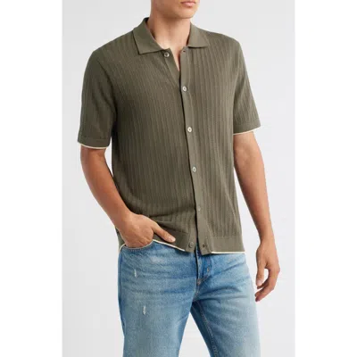 Nn07 Nalo 6561 Short Sleeve Knit Cotton Button-up Shirt In Green