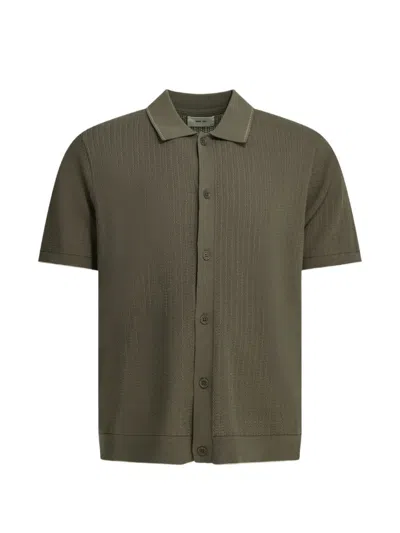 Nn07 Nalo Textured-knit Button-up Shirt In Green