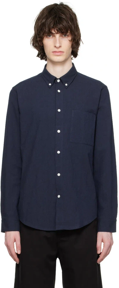 Nn07 Arne Cotton-corduroy Shirt In Navy Blue