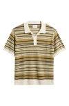 Nn07 Noam 6689 Textured Stripe Linen Polo Sweater In Brown