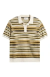 Nn07 Noam 6689 Textured Stripe Linen Polo Sweater In Brown