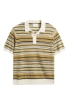 Nn07 Noam 6689 Textured Stripe Linen Polo Sweater In Green