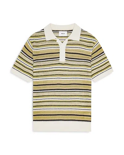 Nn07 Noam Knitted Striped Polo In Evergreen