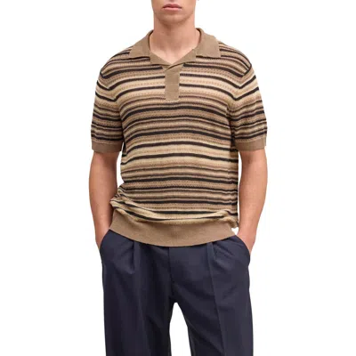 Nn07 Noam Stripe Linen Polo In Brown
