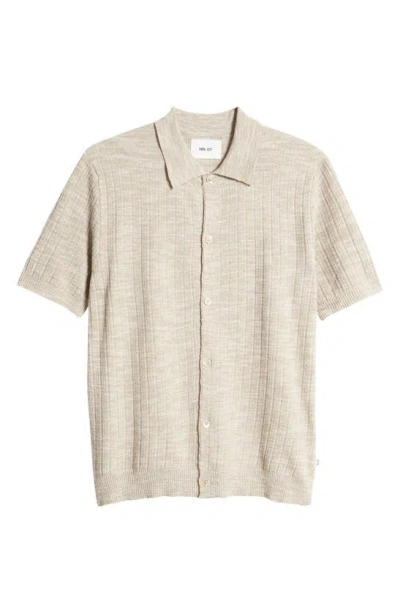 Nn07 Nolan 6577 Knit Short Sleeve Button-up Shirt In Greige
