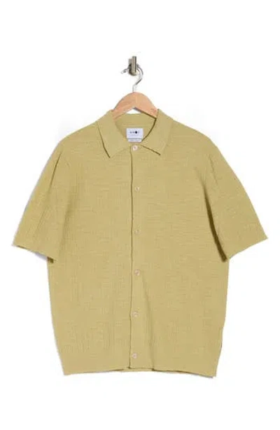 Nn07 Nolan 6577 Knit Short Sleeve Button-up Shirt In Pale Olive