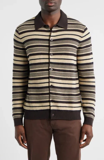 Nn07 Nolan 6686 Stripe Organic Cotton Polo Cardigan In Brown