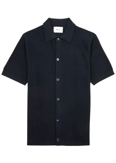 Nn07 Nolan 6577 Ribbed Cotton-blend Shirt In Blue