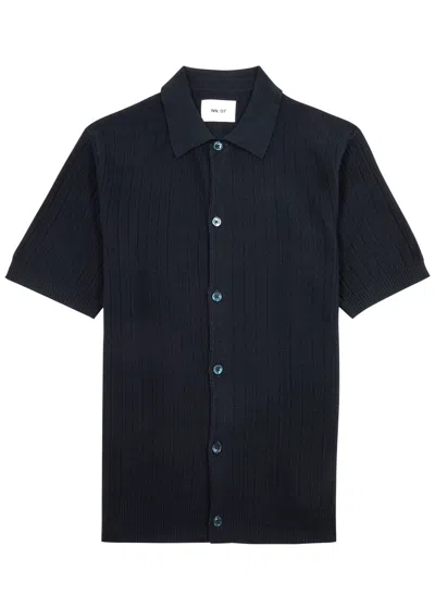 Nn07 Nolan 6577 Ribbed Cotton-blend Shirt In Navy