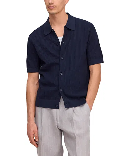 Nn07 Nolan 6695 Textured-knit Organic Cotton Shirt In Blue