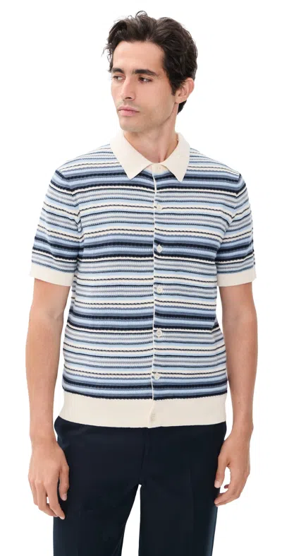 Nn07 Nolan Striped Button Sweater Navy Multi In Blue