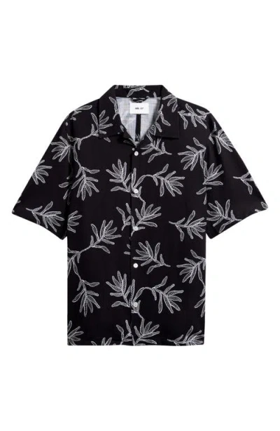 Nn07 Ole 5210 Floral Cotton & Lyocell Camp Shirt In Black