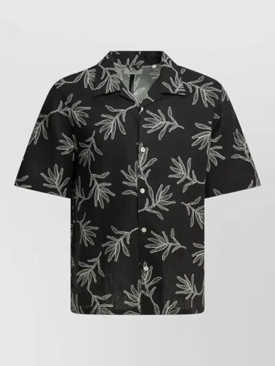Nn07 Ole Casual Shirt Short Sleeves Leaf Print In Black