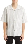 Nn07 Ole Stripe Short Sleeve Stretch Cotton Button-up Shirt In Ivory/black Stripe