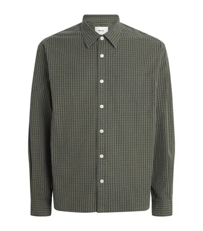 Nn07 Deon 50035 Checked Organic Cotton Shirt In Green