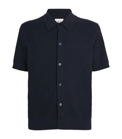 Nn07 Organic Cotton Nolan Button-up Polo Shirt In Blue